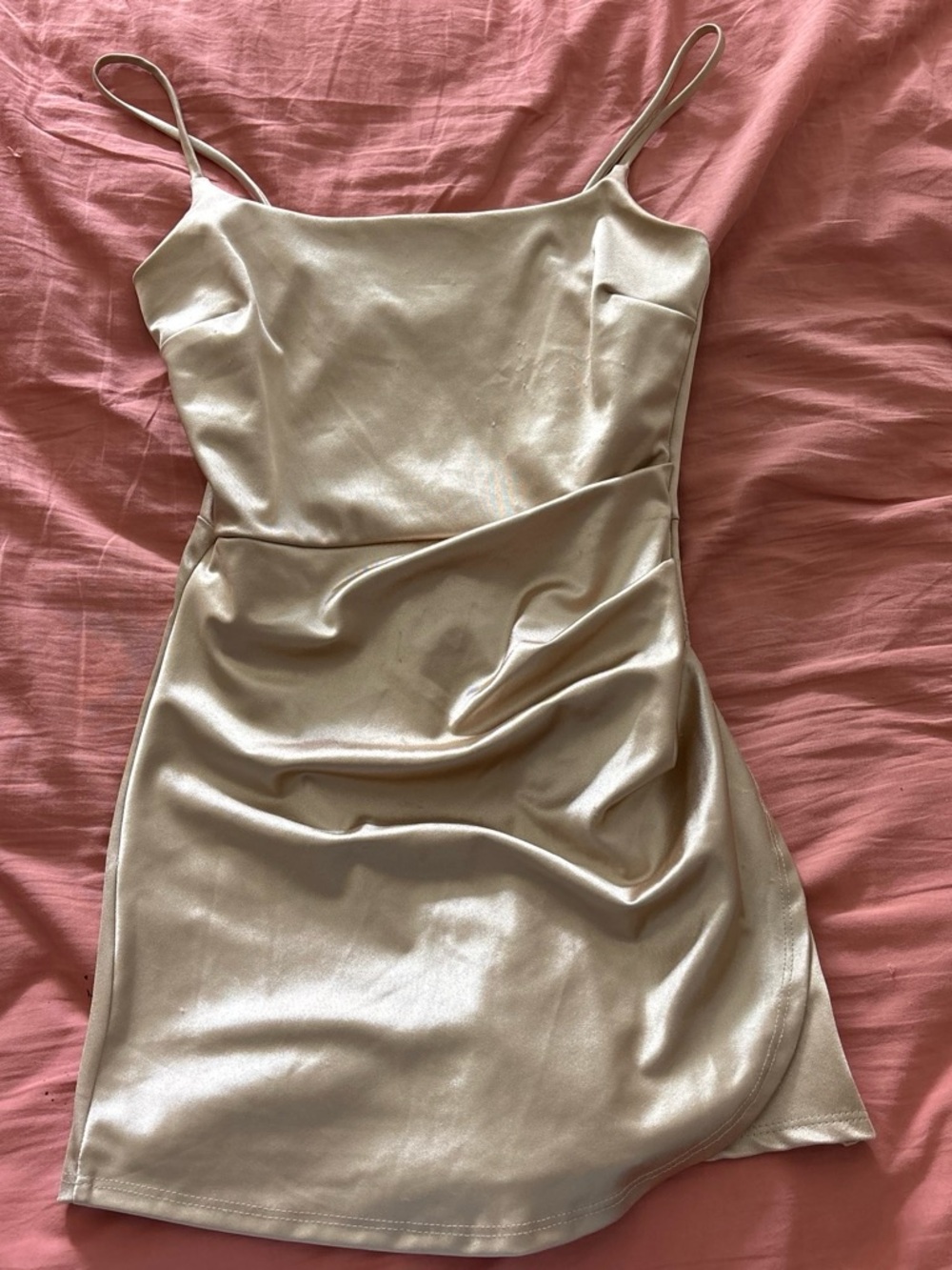 Windsor Champagne Satin Spaghetti-Strap Mini Romper